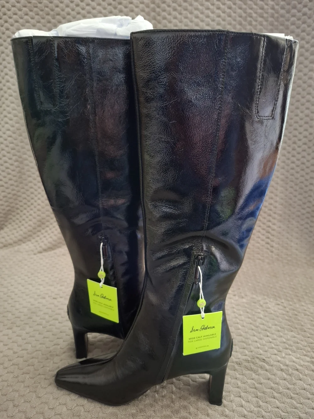 Sam Edelman Sylvia 2 Black Crinkle Leather Knee High Boots Size 7